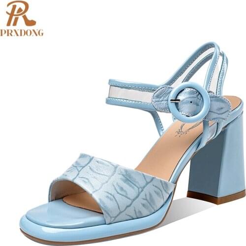 2021 Summer Women Sandals Genuine Leather 8cm Hgih Heel Buckle Strap Shoes Platform Casual Style Female Ladies Plus Big Size 43