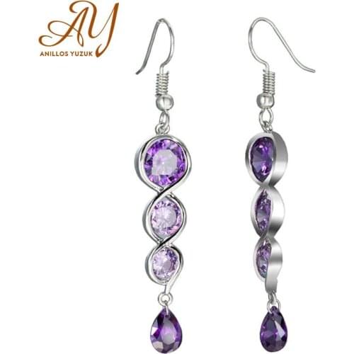 Anillos Yuzuk 925 Sterling Silver Earrings Purple Trendy Zircon Female Party Earring Wedding Drop Earrings For Women Jewelry