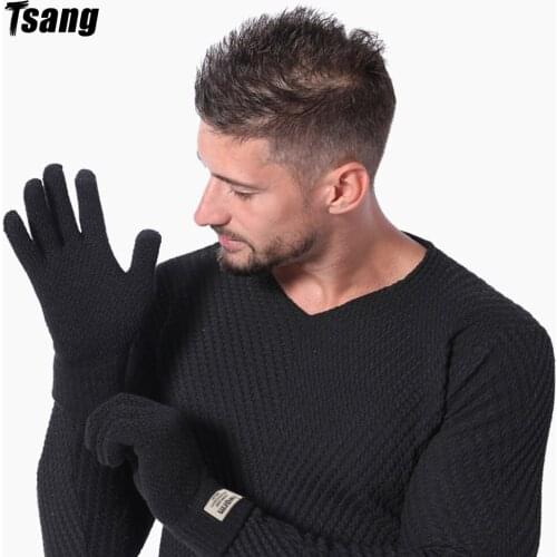 Winter Men Knitted Fluff Gloves Touch Screen High Quality Male Mitten Thicken Warm Wool Cashmere Solid Men Autumn Business Glove