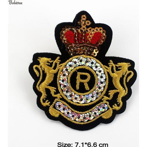 Golden Crown Sequin Badge Cloth Patch Embroidery Appliques iron on Stickers Cloth Jacket Bags Decoration DIY Sewing Supplies