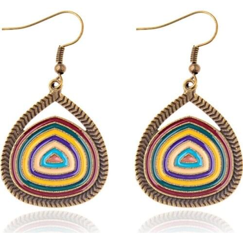 2020 Womens Ethnic Bronze Water Drop Colorful Dangle Earrings Vintage Ladies Earrings Orecchini Etnici