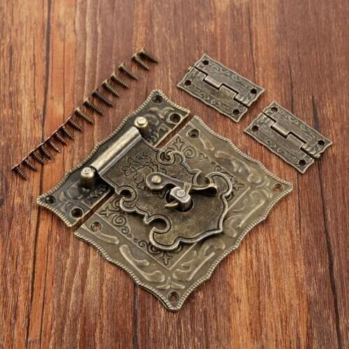 3Pcs/set Antique Bronze Cabinet Hinges with Jewelry Wooden Case Box Hasp Latch Toggle Buckle Vintage Furniture Hardware Set
