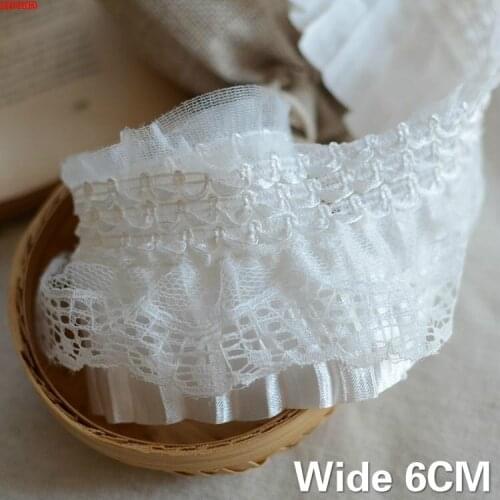 6CM Wide Double Layers Stretch Guipure Lace Fabric Elastic Ruffle Trim Embroidery Ribbon 3d Flowers Wedding Lace Sewing Material