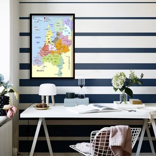 60*90cm in Dutch Netherlands Map Canvas Painting Decorative Wall Poster Office Decoration for School Supplies Party Gift