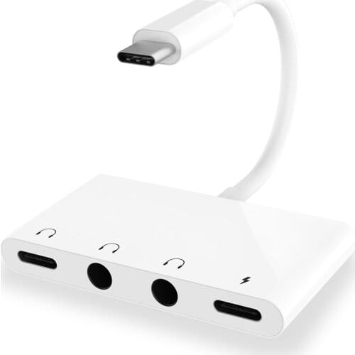 USB-C to Dual 3.5mm Headphone Aux Jack Type-C Audio Adapter With USB C Charge Port for Most USB Type C Phone/Makbook/Speaker