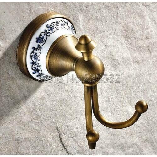 Antique Brass Finish Bathroom Shower Towel Coat Hooks Robe Dual Hook Hanger Wall Mounted lba410