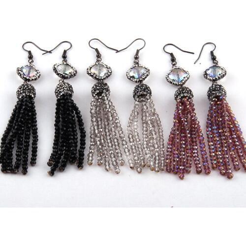 Free shipping Fashion Handmake Paved Blossom Crystal Link Mini Glass Crystal Tassel Earring