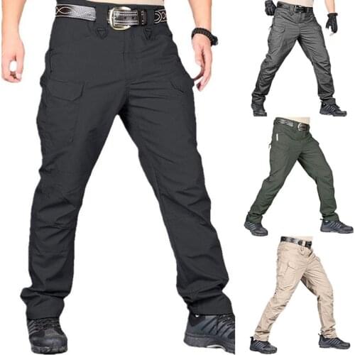 Mens Tactical Pants Multiple Pocket Elasticity Military Urban Commuter Tacitcal Trousers Waterproof Men Slim Fat Cargo Pant