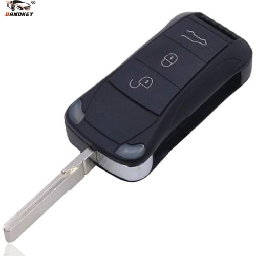 DANDKEY Key Shell Remote Flip Folding Car Key Case Fob 3 Buttons For Porsche Cayenne 2010 2009 2008 2003 2004 2005 2006
