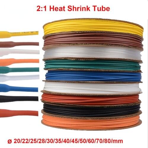 1 meter 2:1 Colorful Heat Shrink Tube 20/22/25/28/30/35/40/45/50/60/70/80/mm Heatshrink Tubing Wire Cable Insulation Sleeving