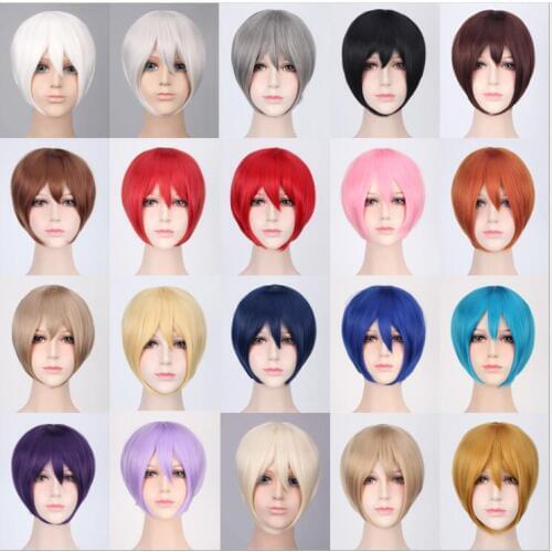 Cheap Synthetic Hair Short Bob Wigs With Bangs Heat Resistant Grey Pink Purple Blonde Black White Blue Red Anime Cosplay Wig