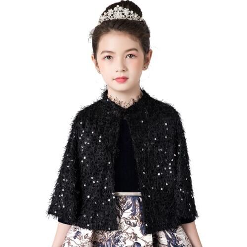 Girls Shiny Lace sequins Shawl Wraps Flower Girls Bolero Shrug Accessories Princess Cape Party Dress Up