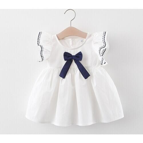 Baby Dress 2020 New Summer Sweet Infant Girls Clothes Bow O-neck Solid Color Newborns Princess Dresses Baby Costume