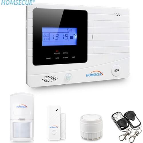 HOMSECUR YA03 LCD Wireless&wired GSM SMS Home Burglar Alarm System+PIR Sensor+120dB Siren (EN/ES/FR Voice Prompt Optional)