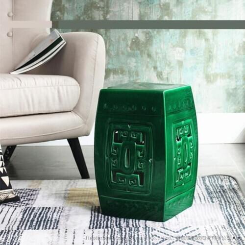 Chinese style archaize porcelain stool square hotel sitting room study dress green color porcelain ceramic stool