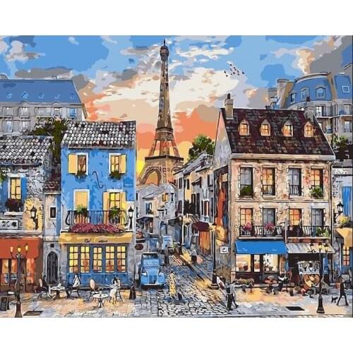 Gatyztory Town Scenery Diy Painting By Numbers Landscape Handpainted Canvas Colouring Kits Wall Decor
