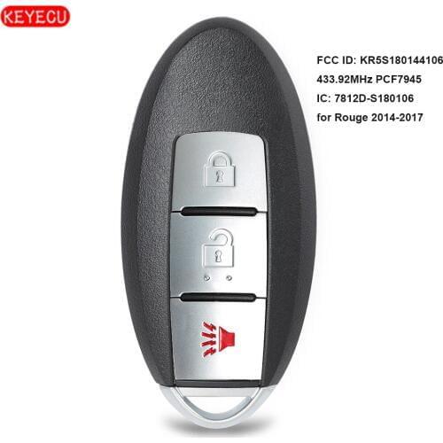 Keyecu Smart Remote Key Fob 2+1 Button 433.92MHz PCF7939M 4A Chip for Nissan Rouge 2014-2017 FCC ID: S180144105
