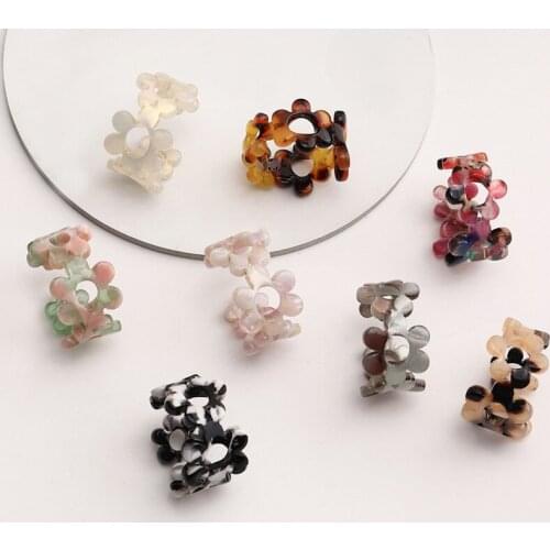 2021 New Korean Vintage Aesthetic Colorful Acrylic Flower Resin Ring Geometry Simple Rings Set For Women Girls Jewelry Gifts