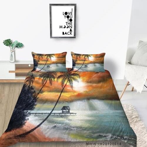 Seaside Series Bedding Set Hawaiian Style Artistic Duvet Cover Coconut Tree Print Queen Twin Full Single Double Bed Set King