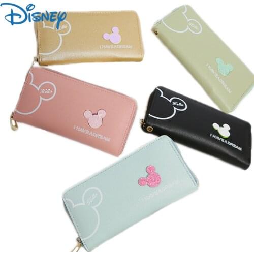 New Disney Womens Wallet Mickey Mouse Cartoon Fashion Long Zipper PU Wallet Minnie Mini Anime Money Purse Coin Purse Girls Gifts