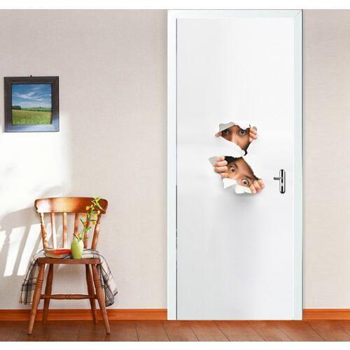 Creative DIY 3D Door Stickers WallPaper Peeping Eyes Pattern Kids Room Door Large Wall Sticker Home Decoration Accessories