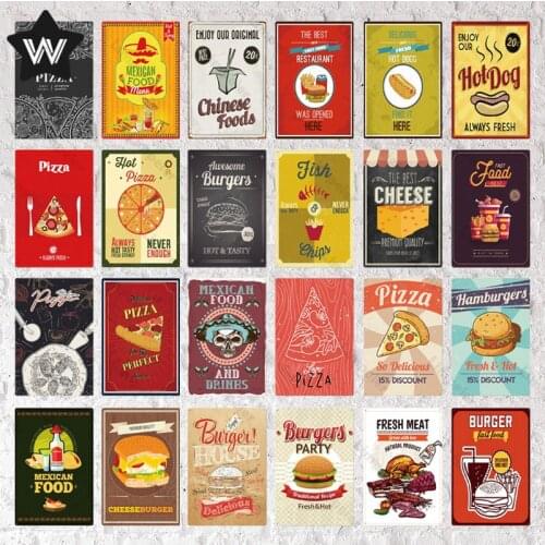 Mexican Food Menu Metal Plate Pizza Wall Sticker Vintage Wall Art Tin Plaque Always Fresh Metal Poster for Restaurant Decoration