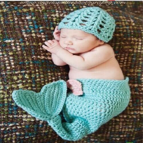 Lovely children Big mermaid set baby photo props handmade cap boys girls cap tail photography clothing 0-3M