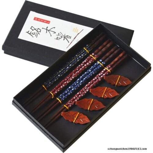 Reusable Wooden Chopsticks Gifts Set Gift Box Natural Wood Chopsticks with Chopstick Rest for Sushi and Noodles Non-Slip