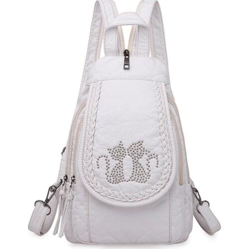Fashion Cat Diamonds Lady Backpack 3 In 1 Small Travel Bagpack Washed Leather Backpacks for School Teenagers Girls New Chest Bag