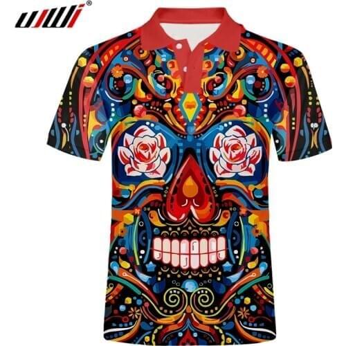 UJWI 2020 New Polo Shirt Men Pattern Skull 3d Printed Shirt Men Short Sleeve Tops Casual Short Sleeve Polo Male Clothing Shirt