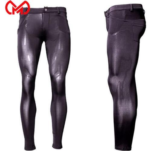Men Shiny Sheer Pencil Pants Ice Silk See Through Elastic Tight Trousers Silky Pencil Pants Erotic Lingerie Gay Wear Plus Size
