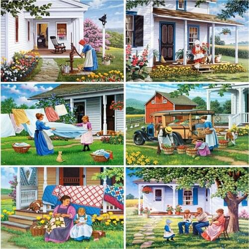 EverShine 5D Diamond Painting Kit Scenic Cross Stitch DIY Town Diamond Mosaic Full Square Summer Embroidery Home Decor