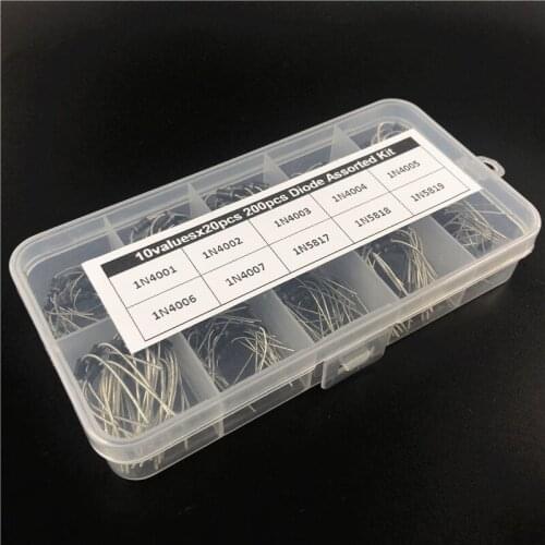 10Values x20 = 200pcs Rectifier Diode Schottky Assortment kit 1N4001~1N4007 1N5817 1N5818 1N5819 With storage Box