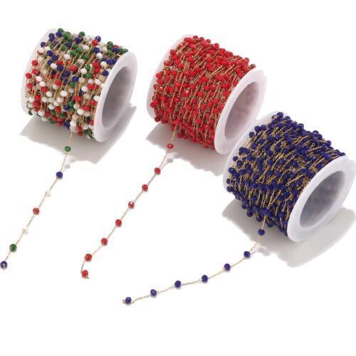 Newest 3.4MM mixed color Stainless Steel glass Bead Chain DIY jewelry finding