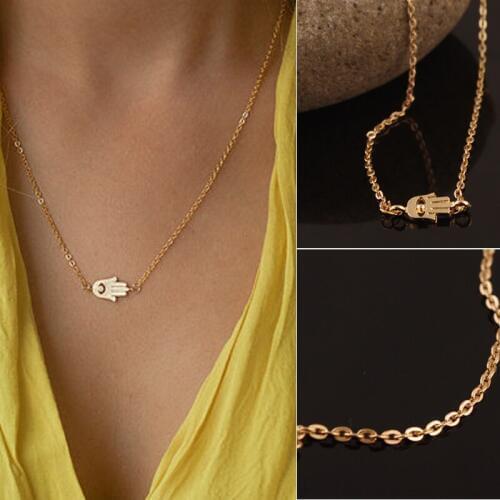 Fashion Delicate Tiny Beads Lucky Lady Hamsa Necklace Fatima Hand Pendant Necklaces Collar Joyeria Collier Women