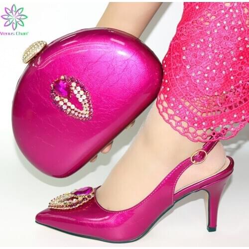 Rose Color Elegant Italian Shoes And Bag Set 2019 African Fashion Pumps Shoes And Bag Set For Wedding Size 38-42