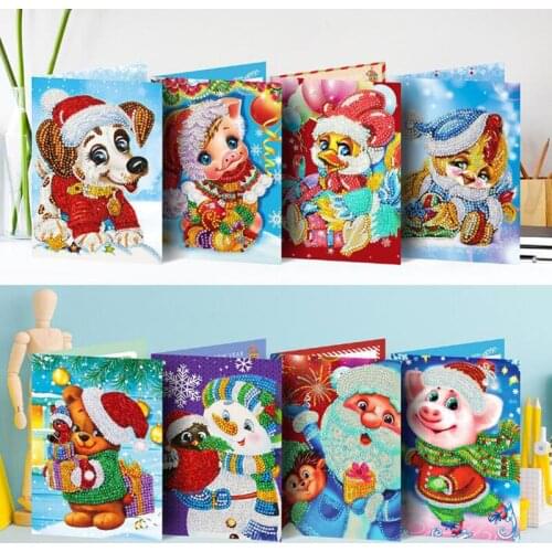 Christmas Greetings Card Gift 5D Diy Animals Round Stone Bead Diamond Painting Mosaic kit 3D Diamant Embroidery Cross Stitch