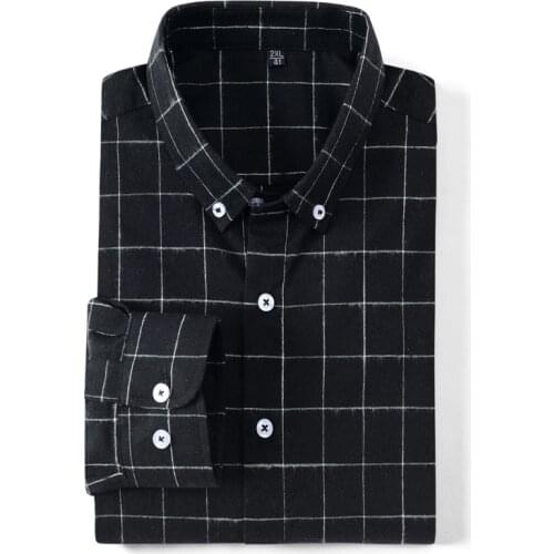 Quality Mens Long Sleeve Plaid Checked Brushed Dress Shirt Slim Fit Soft Casual Flannel Shirts Men Clothing Striped Shirt