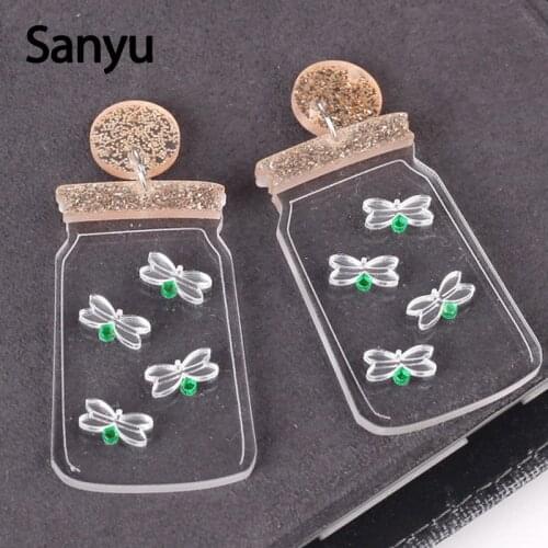 Lovely Transparent Bottle Glowworm Acrylic Drop Earrings for Women Girl Fashion Animal Cool Brown Glitter Powder Dangle Earrings