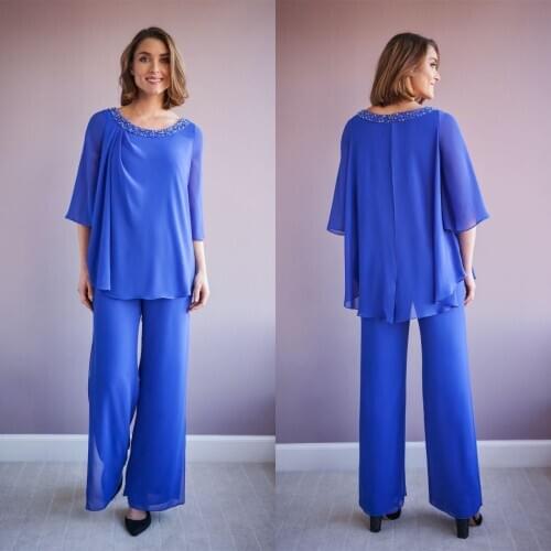 2021 Summer Chiffon Mother of the Bride Suits Formal Evening Gowns Custom Made Plus Size Mother of the Bride Pants Suit