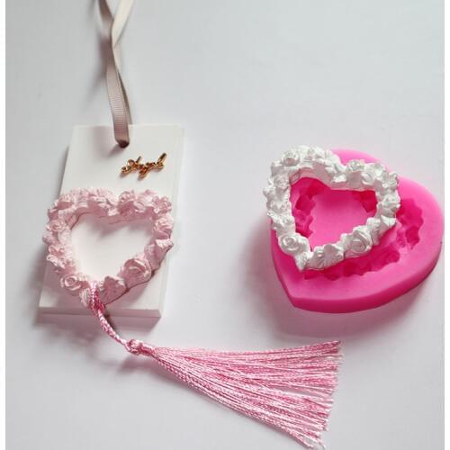 Heart Rose Cake Decoration Clay Fondant Molds Aroma Wax Silicone Mold For Car Pendant Gypsum Plaster Mould