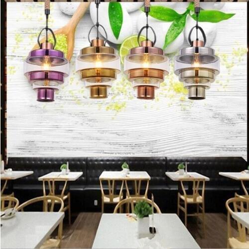 Nordic minimalist bar glass chandelier retro industrial style bar living room bedroom modern glass pendant lamp
