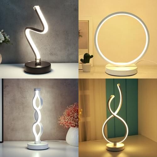 Modern LED Spiral Table Lamp Curved Desktop Lamp Cool White Warm White Bedside Reading Night Lights for Bedroom Study Decoration