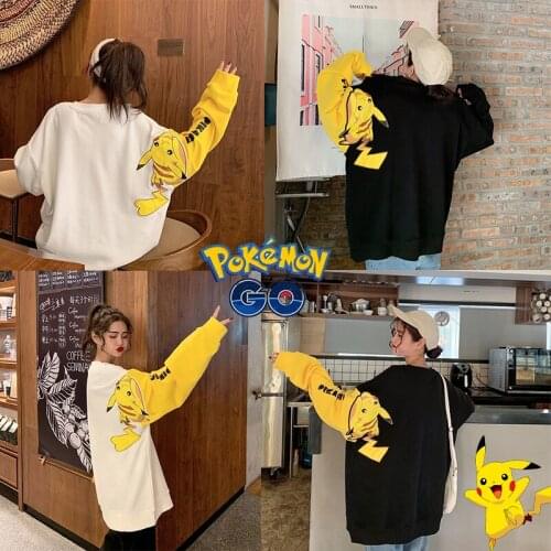 Pokemon Pikachu Anime Cartoon Hoodie 2021 New Spring Autumn Basic Tops Long Sleeve Loose Thin T-shirt Women Fashion Cotton Cloth
