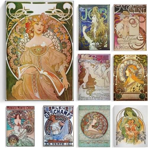 Vintage Female Canvas Art Posters and Prints Alphonse Mucha Art Canvas Painting on The Wall Living Room Art Picture