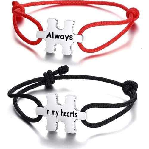 Vintage Puzzle Couple Rope Bracelets Personalized Name Plate ID Bracelet Lovers Best Friends Gifts