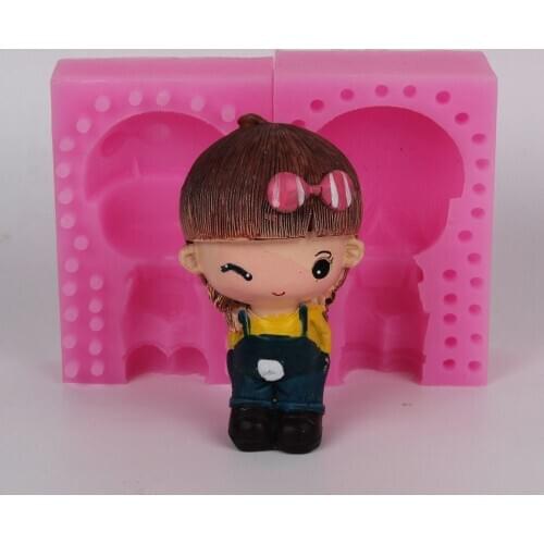 High quality Silicone mold 3D Kawaii girl shape handmade Resin clay plaster decoration craft mould diy fondant cake tools