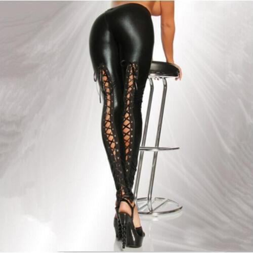 Babbytoro Womens Leggings Shinny Vinyl Faux Leather Criss Cross Punk Gothic Black Plolainas Jeggings Plus Size 7XL 6XL XS