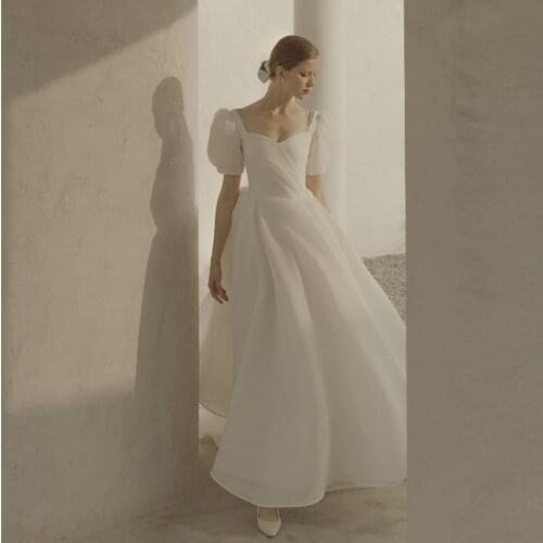 New Vintage Wedding Dress Simple Short Sleeves Square Collar dresses for women 2021 bridal wedding gown платье 2021