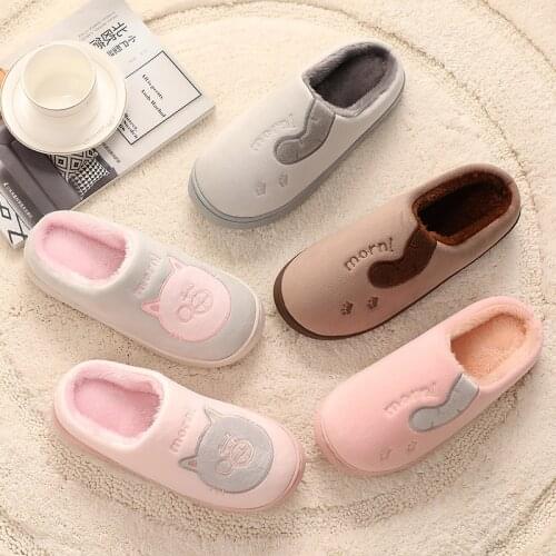 Winter Home Slippers For Men Women Cute Cartoon Cat Paw Pattern Indoor Floor Plush Slides Non-slip Couples Bedroom Slipper Shoes